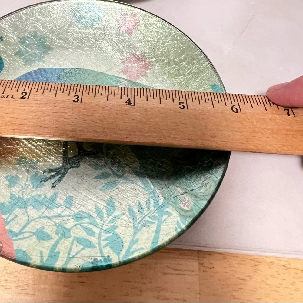 Pier 1 Imports Foiled Back 6” Peacock Appetizer Dessert Plates set of 4